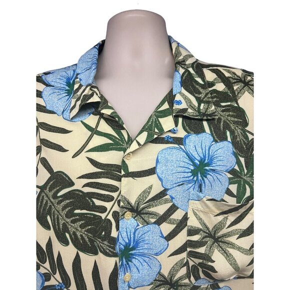 Mens Vintage Yellow Floral Hawaiian Aloha All Over Print Button Shirt 2XL Pocket - Picture 4 of 6